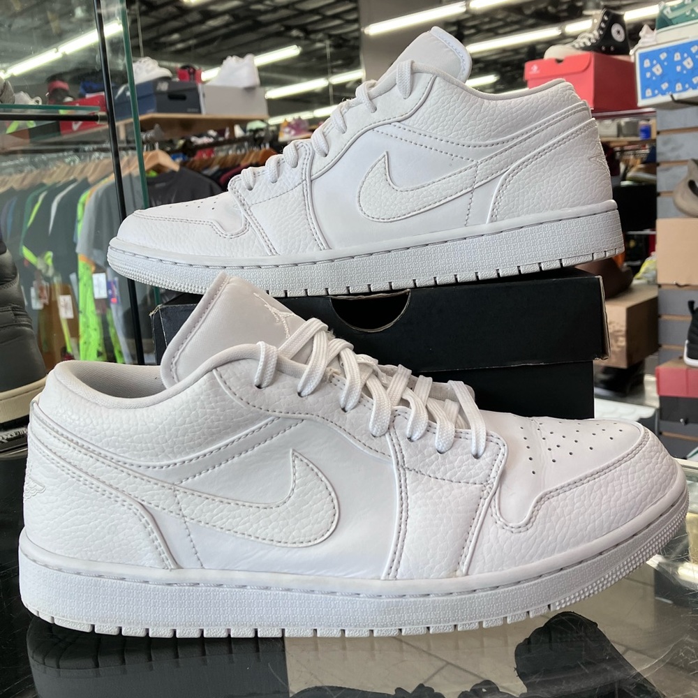 Air Jordan 1 Low Triple White Tumbled Leather Size 10